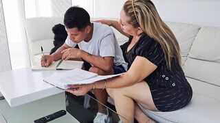 I help my stepson with his homework, his cock distracts me and I end up sucking it