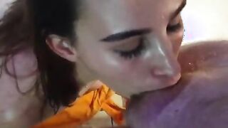 Obedient slut gets a surprise deepthroat piss